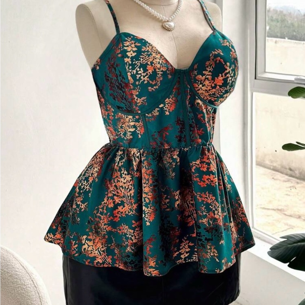 Floral Teal and Copper Women's Top